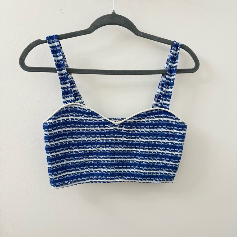 Zara Blue and White Striped Women's Top